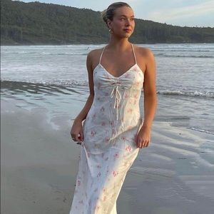 Zara White Floral Satin Dress